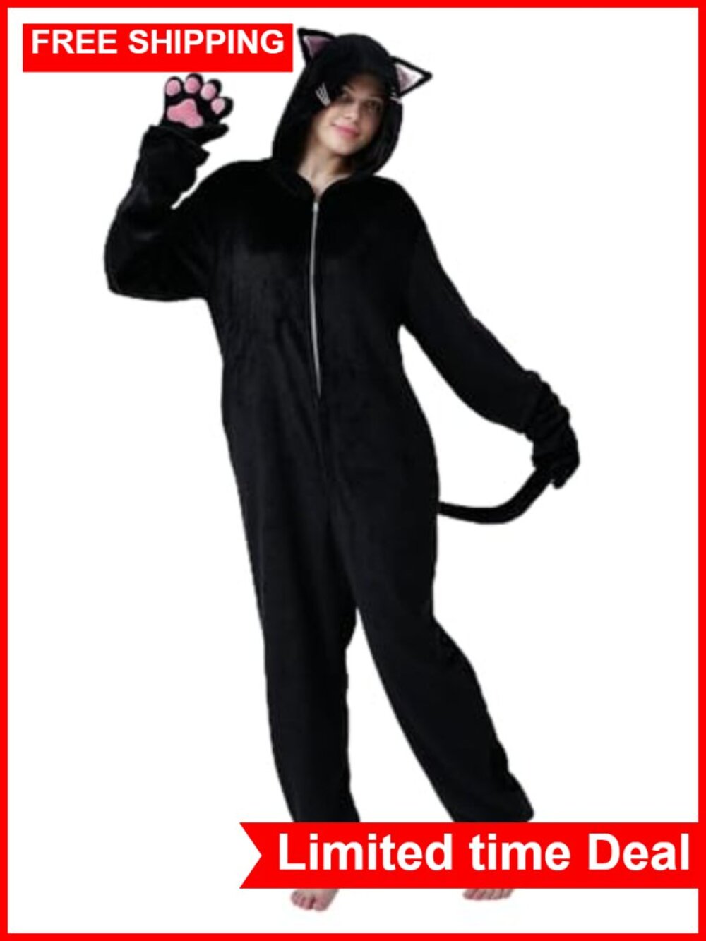 Unisex Plush Animal Onesie Full Zip One-Piece Pajama Costume